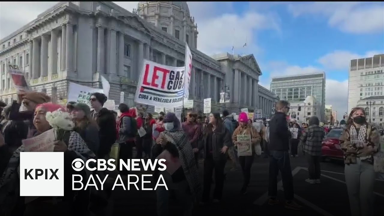 Hundreds of pro-Palestinian supporters, anti-Trump protestors march in downtown San Francisco