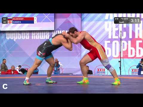 Qual. FS - 92 kg: Y. BELONOVSKIY (RUS) v. N. EGADZE (GEO)