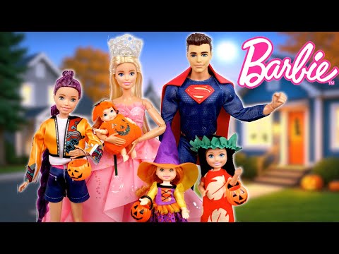 Barbie & Ken Doll Family Getting Ready for Halloween Fun