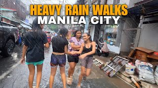 HEAVY RAIN WALK IN MANILA CITY-STREET SCENES IN THE AFTERNOON DURING HEAVY RAINFALL [4k]
