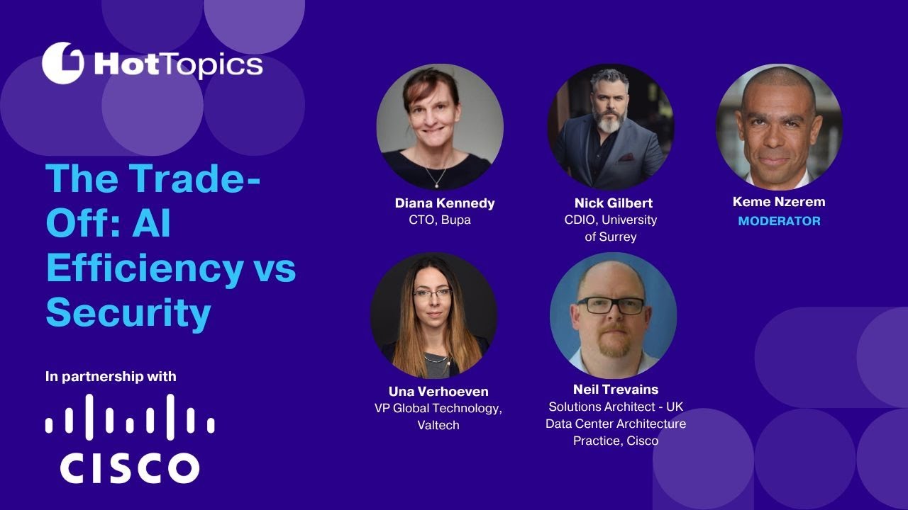 HotTopics panel still — The Trade-Off: AI Efficiency vs Security