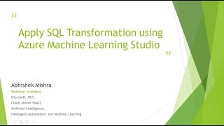 Apply SQL Transformation Using Azure Machine Learning Studio