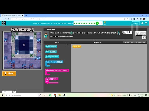 L17-14 |Code.org | Express-2021 | Lesson 17: Minecraft: Voyage Aquatic Introduction | level 14