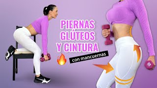 RUTINA para AUMENTAR PIERNAS, GLÚTEOS Y ADELGAZAR CINTURA | CON MANCUERNAS