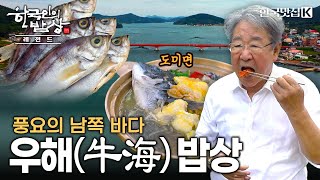 Download the video "오랜 역사가 숨쉬는 어종이 풍부한 천혜의 보물섬 남쪽 바다 '우해(牛海)' 밥상 | KBS 한국인의 밥상 221006 방송"