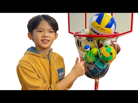 Basketball Challenge Xavi Kick 12 Sport Balls into the Hoop! 🏀⚽ Learn Sport Balls Names