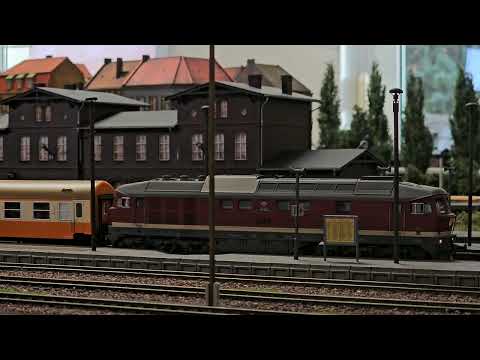 H0 Neustadt Anlage - Ausfahrt Diesellokomotive 132 164-5 vom Bahnhof Neustadt