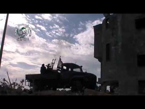 التصدي للطيران الحربي في مدينة جاسم في ريف درعا بواسطة رشاش 23 من قبل لواء شهداء المسيفرة