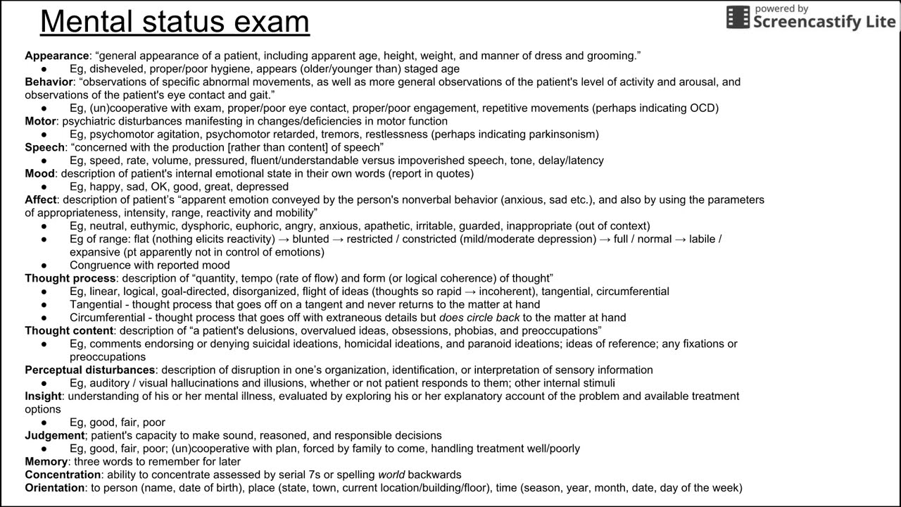 Mental status exam