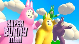 2匹のウサギが暴れるゲームをやる2人の男【Super Bunny Man】