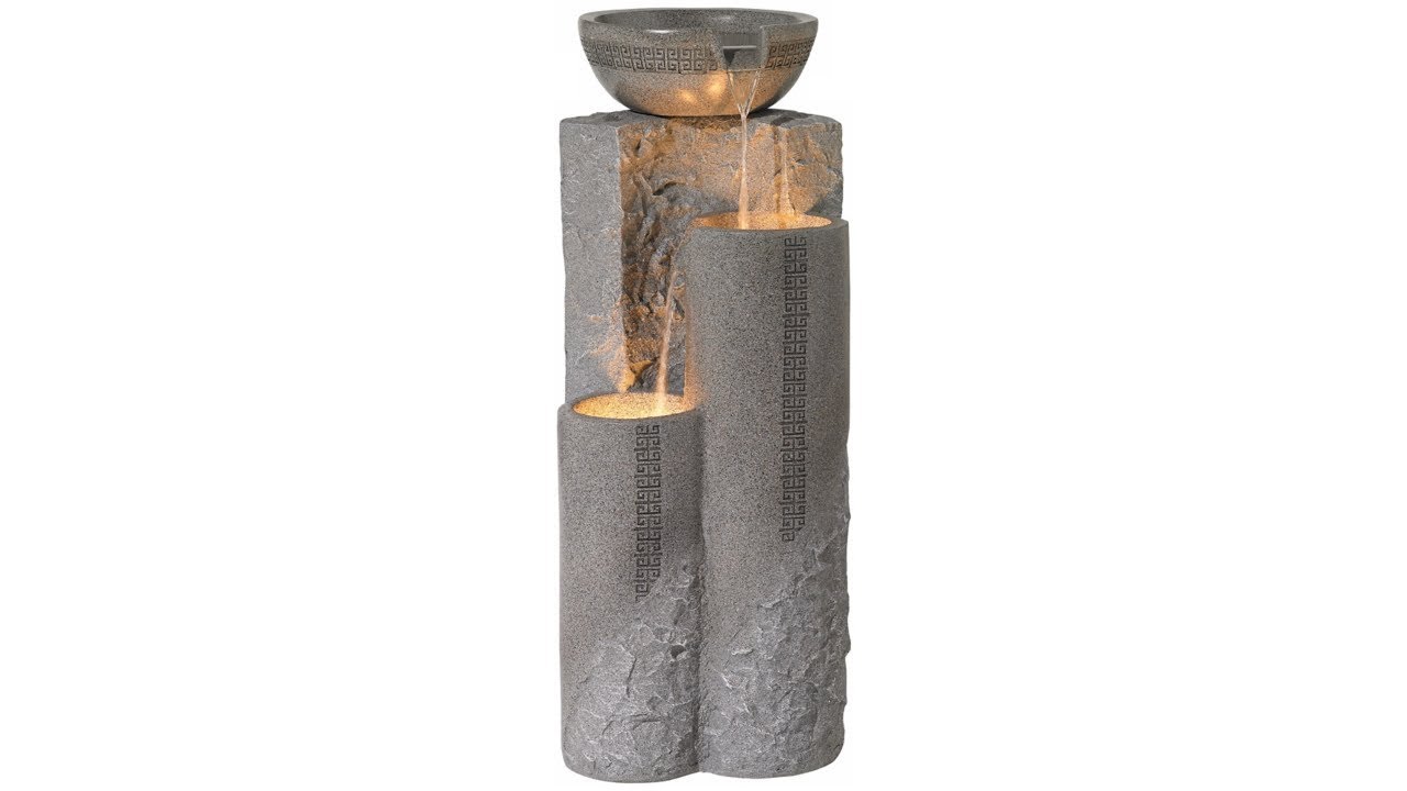 Video1 of Bowl and Pillar 34 1/2" High Modern Fountain with LED Lights