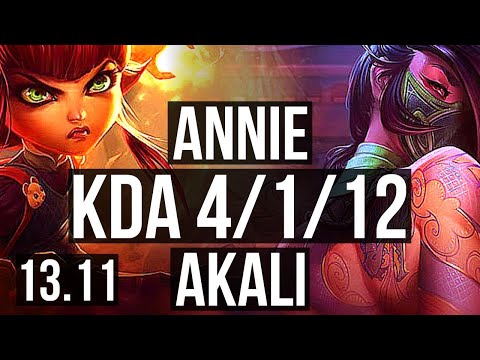 ANNIE vs AKALI (MID) | 4/1/12, Rank 10 Annie | KR Challenger | 13.11