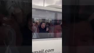 NEWCASTLE FANS PASSING SUNDERLAND AWAY BUS ON WAY TO WEMBLEY!! #nufc #newcastleunited