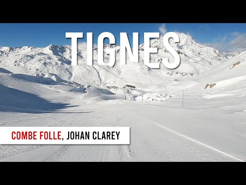 Skiing 'combe folle' (red) and 'Johan Clarey' (black) pistes in Tignes Val d'Isere.