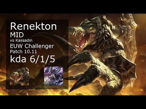 Renekton Mid vs Kassadin - EUW Challenger 6/1/5 Patch 10.11 Gameplay