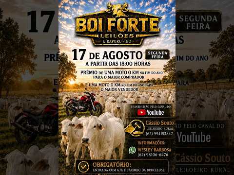 LEILÃO BOI FORTE LEILOES UIRAPURU-GO 17/08/2026