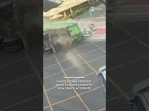 Gari é atropelada por motorista sem CNH; outro gari fica ferido após caminhão tombar | #SBTNotícias