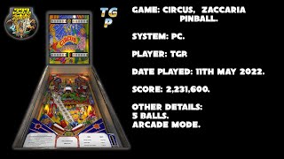 Circus - Zaccaria Pinball - Arcade mode, 5 balls - 2,231,600 points.