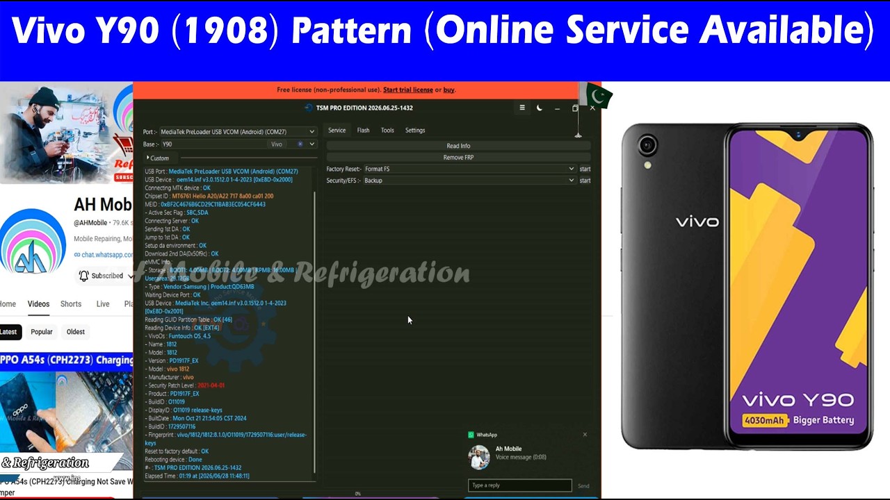 Vivo Y90 (1908 1812) PD1917F Pattern Unlock Online Service Available