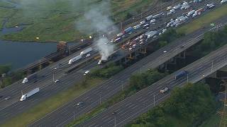 Tractor-trailers catch fire after crash on NJ Turnpike