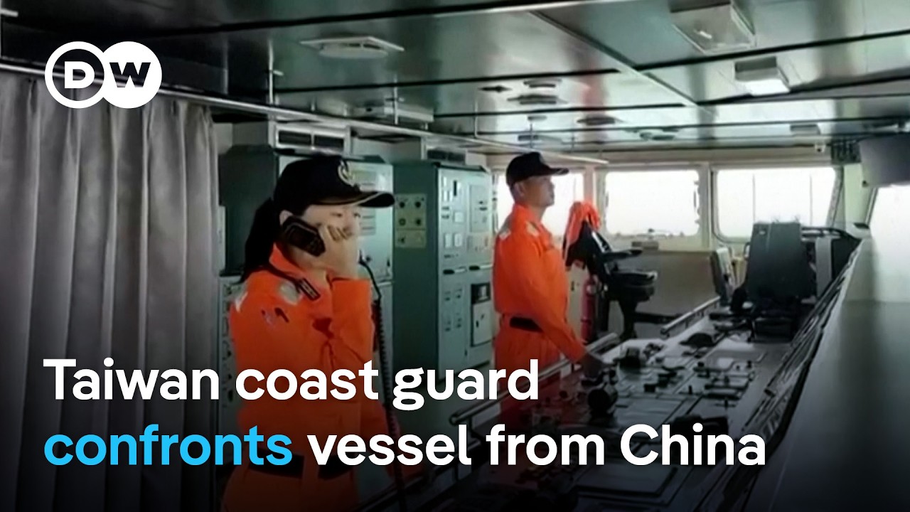 Taiwan's coast guard confronts a Chinese vessel in response to China's rehearsed naval blockade