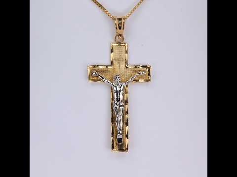 14K Yellow and White Gold Crucifix Pendant