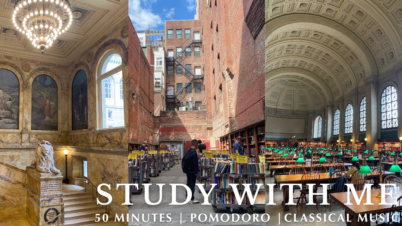 50 MINUTE STUDY WITH ME | Boston Public Library, Classical Background Music, 25/5 Pomodoro