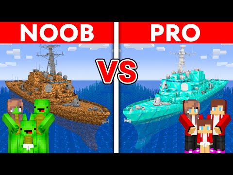MIKEY vs JJ Family: NOOB vs PRO: MODERN WARSHIP Build Challenge in Minecraft