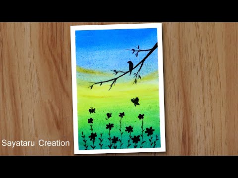 Flower garden drawing with oil pastel, Oil pastel drawing for beginners