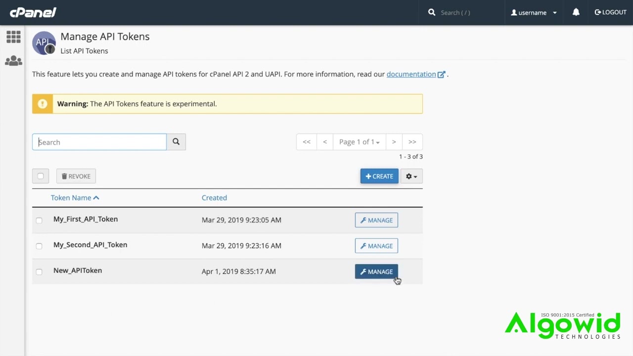 cPanel Tutorials   Manage API Tokens