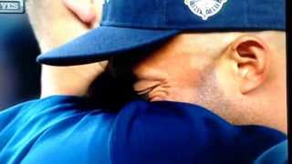 Derek Jeter & Andy Pettite pulling Mariano Rivera from his last game at Yankee Stadium.