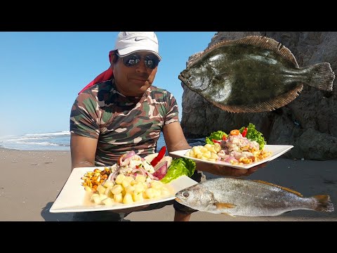 Mira como hacer CEVICHE de LENGUADO y CORVINA en la playa