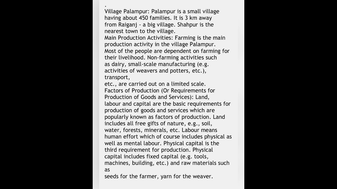 Economics chapter-1  Story of the village Palampur || notes || #social science