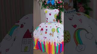 Vídeo de Vestido Infantil Lápis Aquarela ABC Branco e Azul Royal