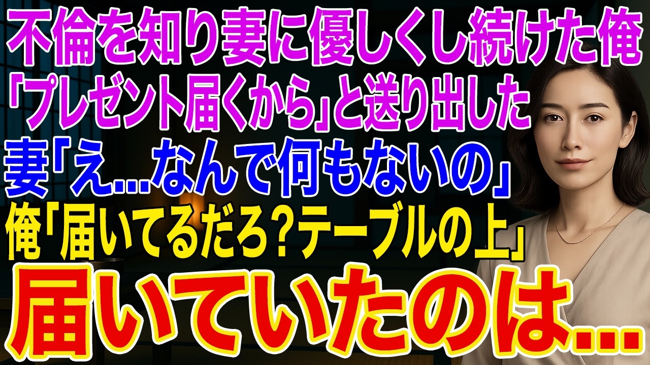 【修羅場】不倫を知り、妻に優しくし続けた俺。妻の誕生日に「プレゼント家に届くから」と笑顔で送り出し、不倫デートから帰った妻「え...なんで何もないの」妻からの電話に...俺「届いてるだろ？テーブルの上
