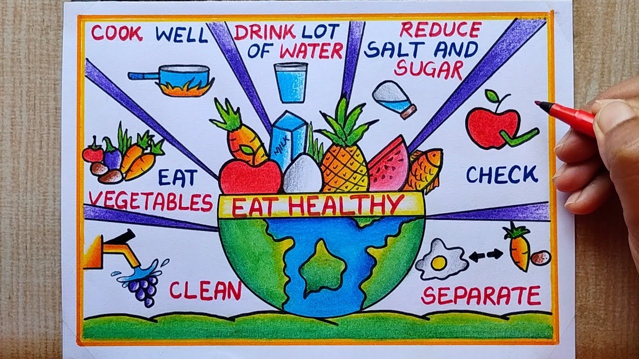 World Food Safety Day Poster Drawing easy| Healthy Diet chart drawing| Draw Eat Healthy stay healthy