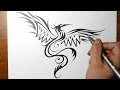 How to Draw a Phoenix Bird - Tribal Tattoo Design ...