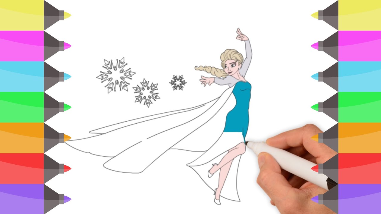 Coloring Pages Disney Frozen Elsa l Drawing Books To Color For Kids with Rainbow Colors