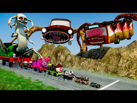 ALL MONSTERS Big & Small Cars vs Downhill Madness with CAR EATER & BUS EATER – BeamNG.Drive