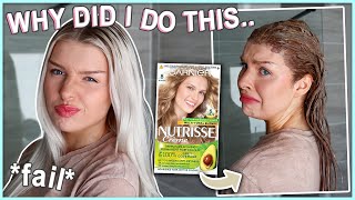 DYING MY HAIR BLONDE WITH BOX DYE | Garnier Nutrisse Blonde 8.0