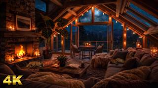 Thunderstorm Night in a Cozy Attic Loft | Heavy Rain & Quiet Fireplace ⛈️🔥