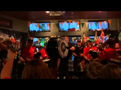 Nassau County Firefighters Pipes & Drums visits Byrnes Irish Pub, Brunswick, ME