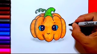 How to draw a cute pumpkin | Zed cute drawings