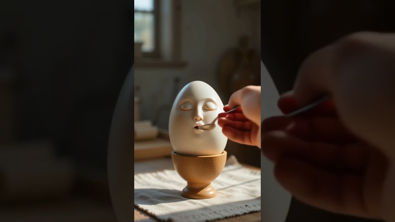 cute egg eating a youlk #ai #fruit #thinklab #animation #funny