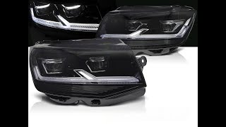 Přední Full LED světla VW T6 2015–2019 černé – Matrix vzhled s DRL a sekvenčním blinkrem – Pár