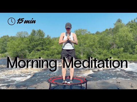 15 Minute Morning Meditation Rebounder Workout To Start Your Day | No Knees No Kicks thumbnail