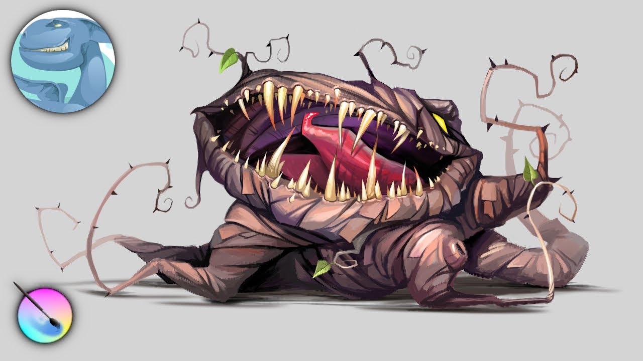 Toothy tree character. Speed painting with Krita.