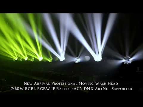 7 x 60 Watt RGBW RGBL LED Moving Head Wash IP65 Outdoor Rated with 28 × 1Watt RGB SparkLED