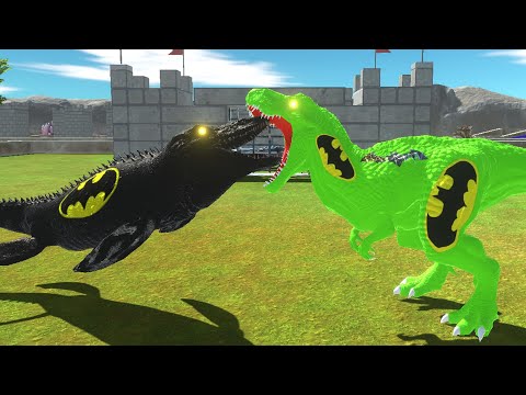 BATMAN MOSASAURUS vs GREEN BATMAN T-REX CASTLE DEATH RUN - Animal Revolt Battle Simulator