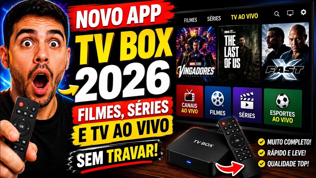 🔥 NOVO APP para TV BOX em 2026! FILMES, SÉRIES e TV AO VIVO SEM TRAVAR 😱